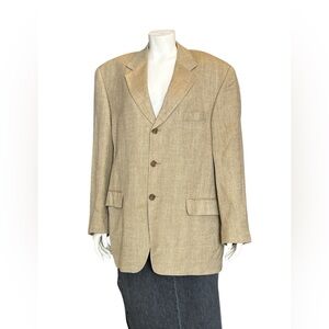 Vintage Oscar De La Renta Linen, Wool Sport Blazer Beige 42 Union Made In Canada